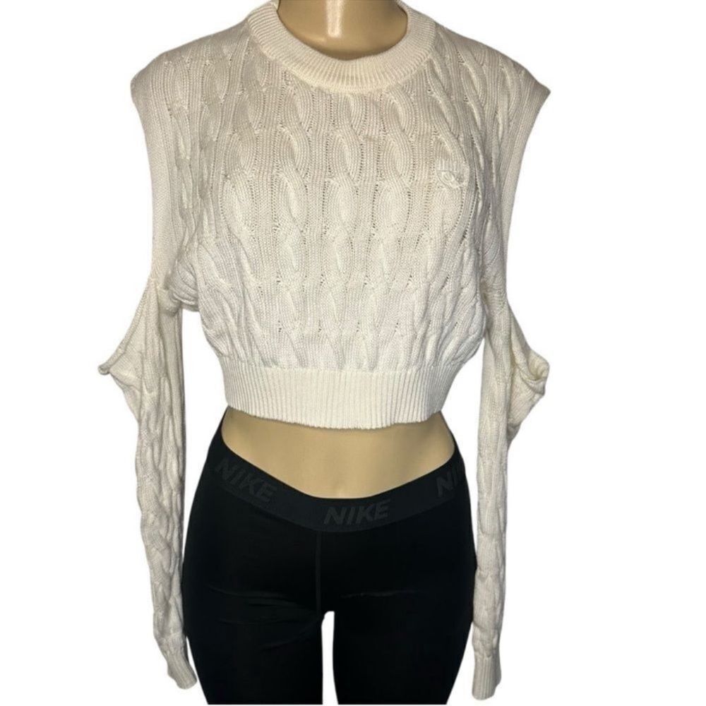 Chiara Ferragni cable knit open cold shoulder crop Sweater cream made in Italy S